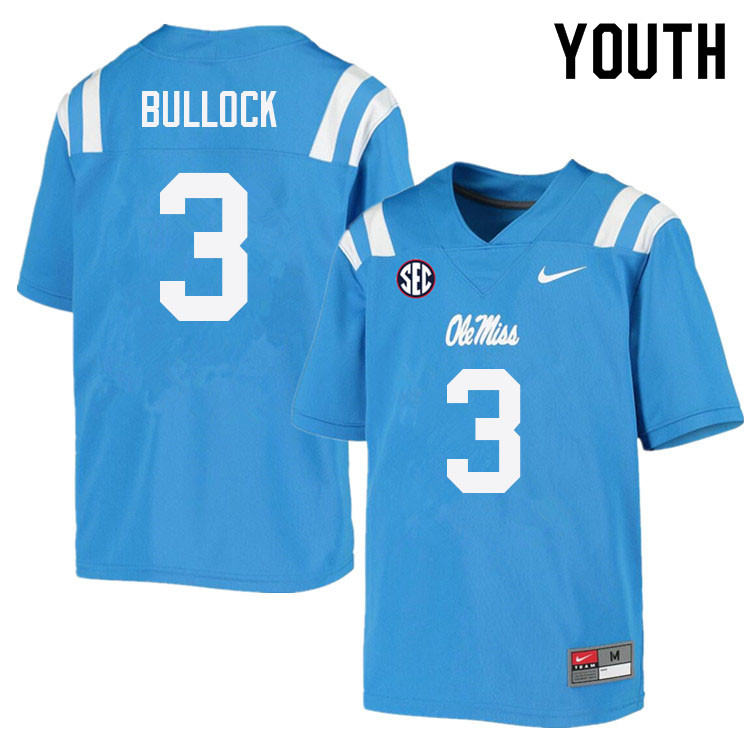 Kentrel Bullock Ole Miss Rebels NCAA Youth Powder Blue #3 Stitched Limited College Football Jersey MZQ8058ZL